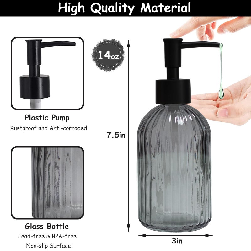 YYTSGG Gray Glass Soap Dispenser Set with Black Pump  13.5oz Refillable Liquid Hand Soap Dispenser  Lotion Dish Soap Dispenser for Modern Home Decor  Bathroom  Kitchen Countertop  Hotel(2 Pack) - Image 2